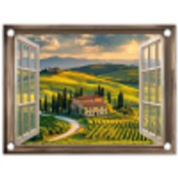 Doorkijk - Toscane - Uitzicht - Landschap - Zomer tuinposter los doek klein -3d