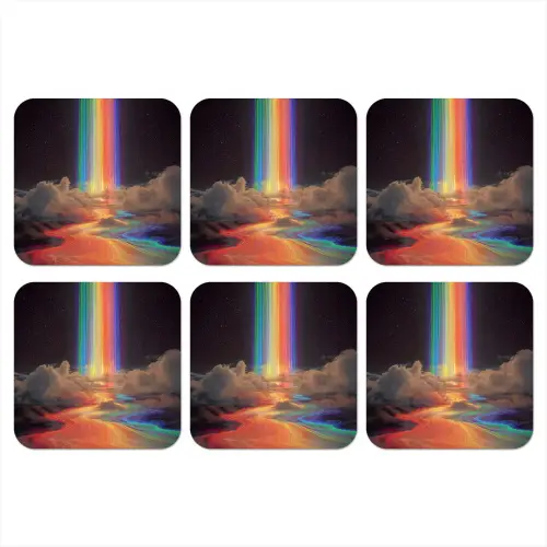 Regenboog - Verticaal - Sterrenhemel - Wolken onderzetter kurk middel -3d