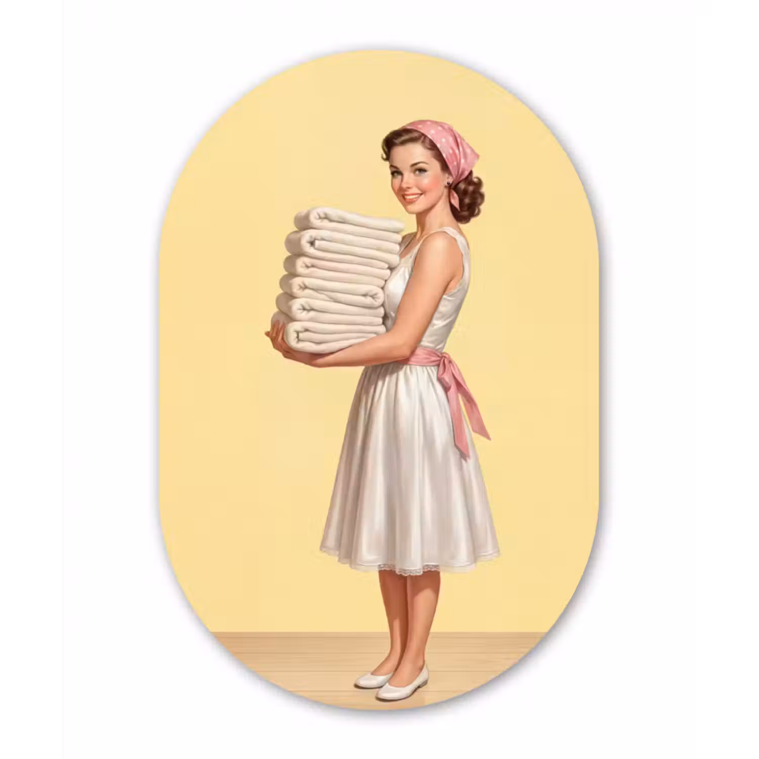 Alu-Dibond-Bild Oval - Handtücher - Frau - Kleid - Rosa