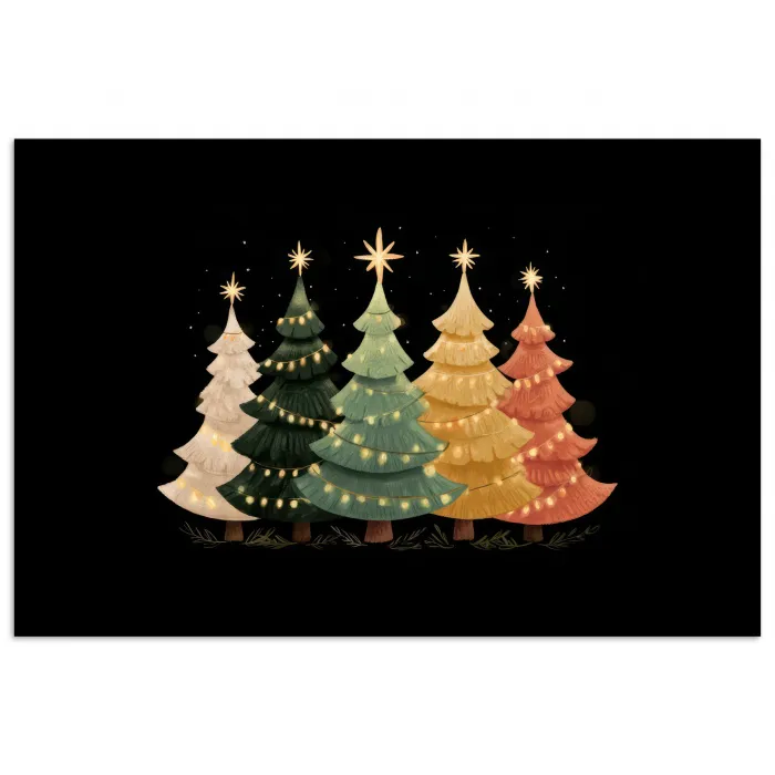 Kerstbomen - Kleurrijk - Lichtjes - Ster poster papier klein -3d