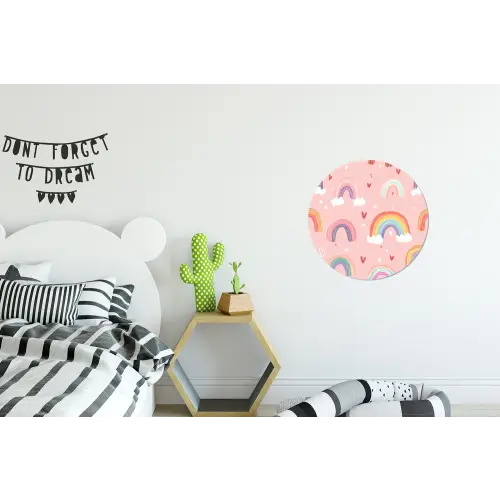 Regenboog - Patroon - Pastel - Handgetekend Wandcirkel aluminium klein -kinderkamer