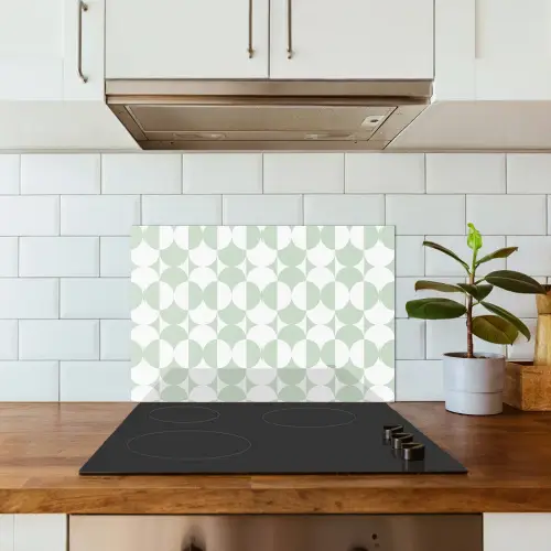 Wit - Groen - Cirkels keuken achterwand spatscherm klein 900 -sfeer2