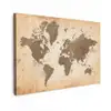 Wereldkaart - Beige - Bruin canvas 2cm klein -z3d