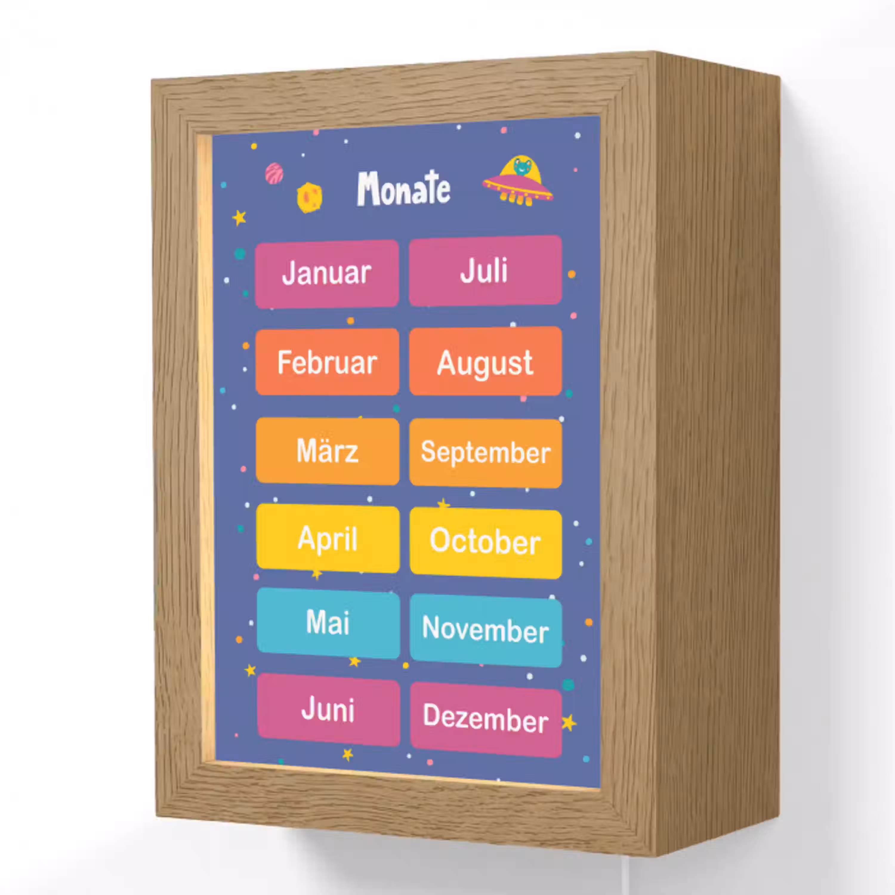 Educatief - Maanden - Ruimte - Leren Light Box met kabel (Wandlamp kind) klein -3d