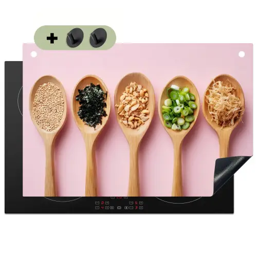 Ingrediënten - Lepels - Hout - Roze Inductie beschemer met haakjes klein -3d