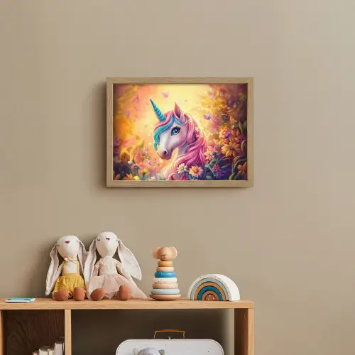 Eenhoorn - Roze - Kleurrijk - Sprookjesbos Light Box met batterij (Wandlamp kind) middel -sfeer2_kind