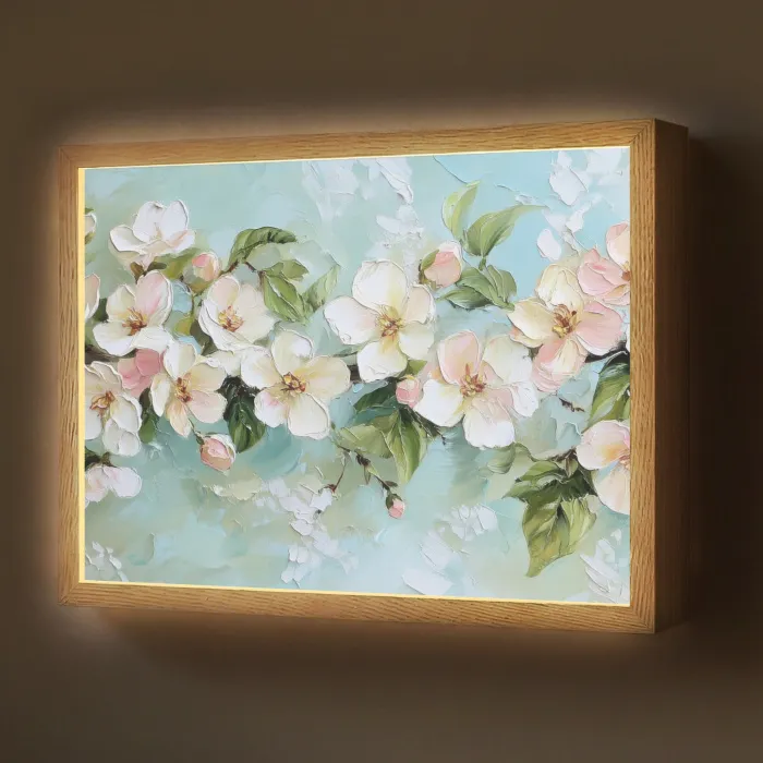 Bloesem - Bladeren - Lichtblauw Light Box met batterij (Wandlamp) middel -z3d_website
