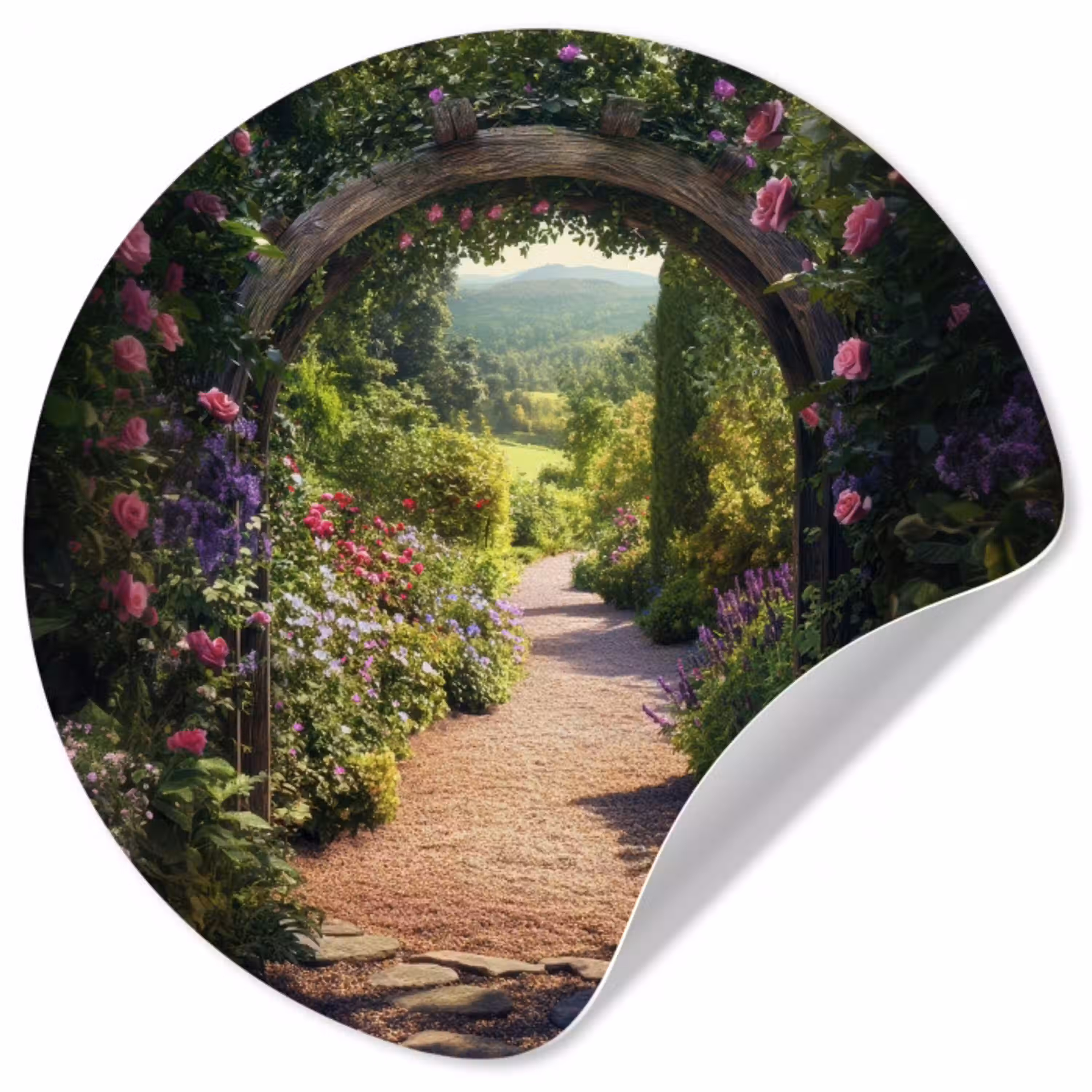 Doorkijk - Bloemen - Natuur - Rozenboog Wandcirkel behangsticker klein -3d