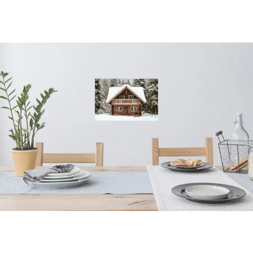 Huis - Bos - Winter - Natuur - Sneeuw Muursticker klein -eettafel