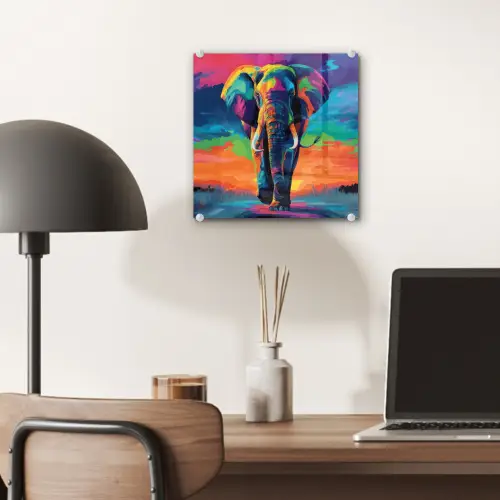 Olifant - Kleurrijk - Lucht - Abstract plexiglas 5mm klein -sfeer6