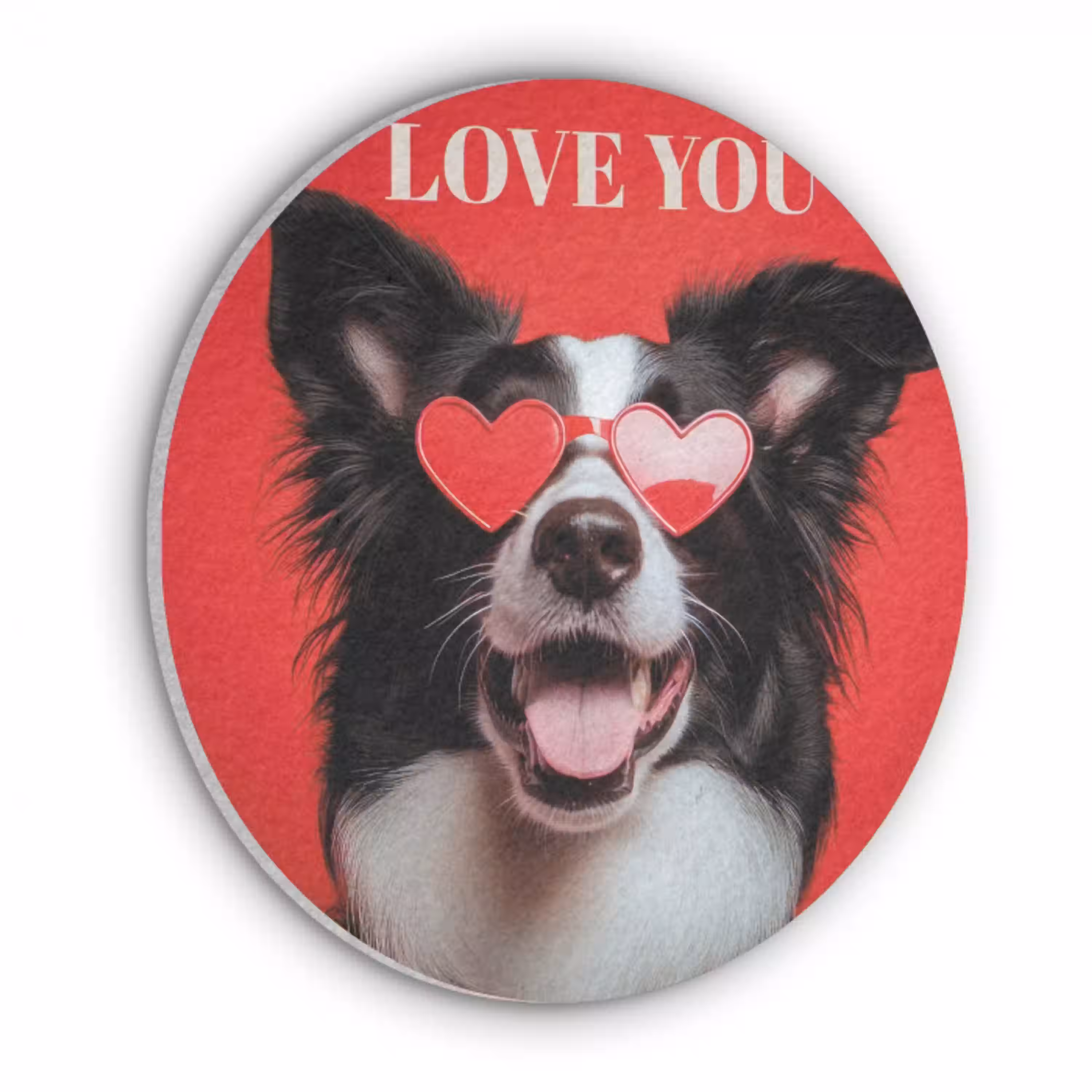 Hond - Hartjesbril - Loveyou - Rood Akoestische PET Vilt - Rond klein -3d