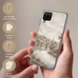 Dorp - Brug - Uitzicht - Groen Telefoonhoesje Samsung Galaxy A12 klein -sfeer3_NL