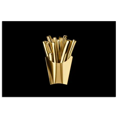 Friet - Goud - Chrome - Eten poster papier klein -3d
