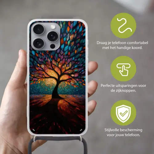 Mozaïek - Kleurrijk - Boom - Takken Hoesje iPhone 16 Pro Max met koord klein -sfeer2_NL