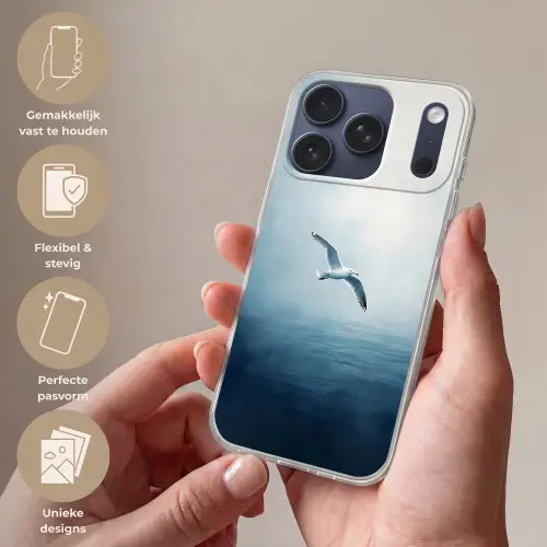 Meeuw - Wit - Zee - Mistig Telefoonhoesje iPhone 17 Pro klein -sfeer3_NL