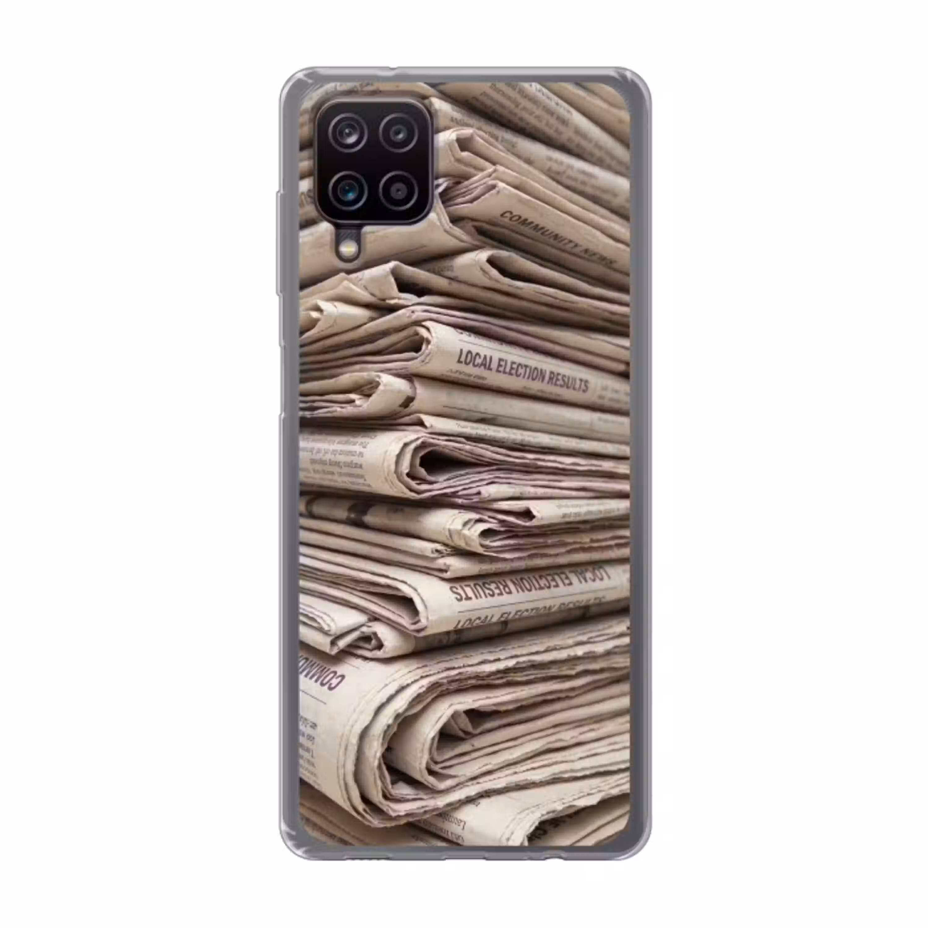 Kranten - Stapel - Nieuws - Vintage - Beige Telefoonhoesje Samsung Galaxy A12 klein -3d