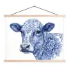 Illustratie - Koe - Blauw textielposter latten blank klein -3d