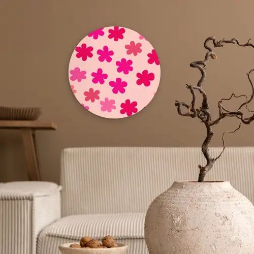 Bloemen - Patroon - Roze Wandcirkel kunststof plaat 5mm dik klein -sfeer1