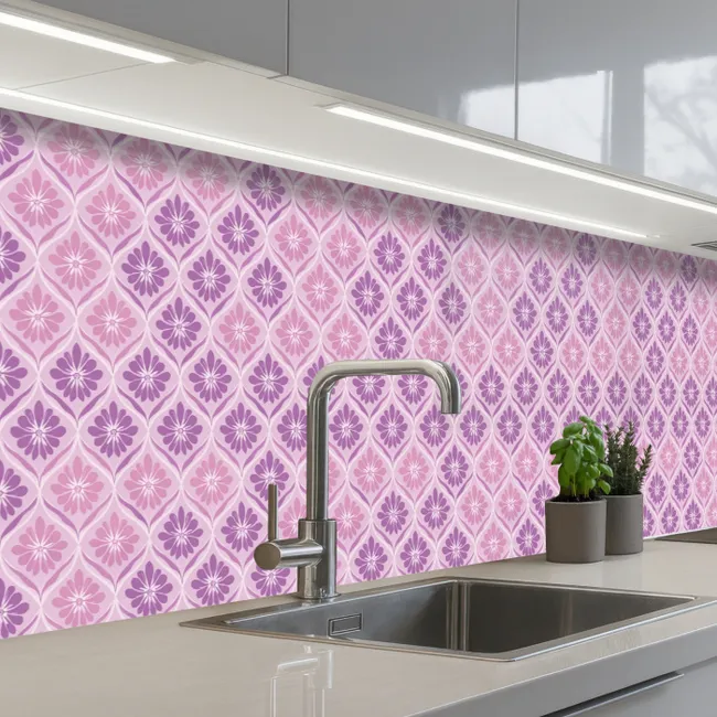 Kitchen splashback - Floral plaid - Pattern - Purple