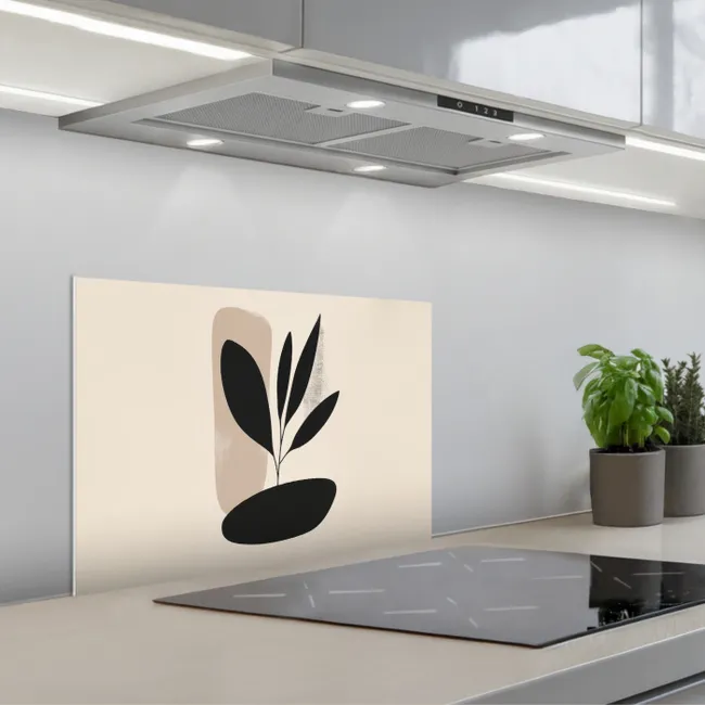 Plant - Beige - Japandi keuken achterwand spatscherm klein -3d_schuin