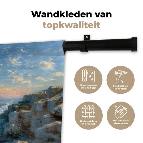 Zee - Golven - Rotsen - Meeuwen Wandkleed katoen klein -sfeer2