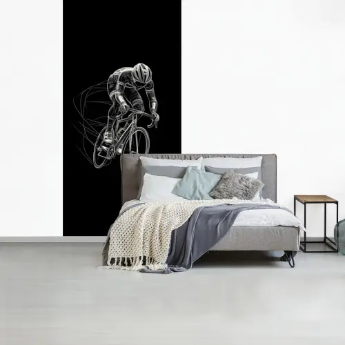 Lijntekening - Wit - Wielrennen - Snelheid fotobehang vinyl groot -slaapkamer