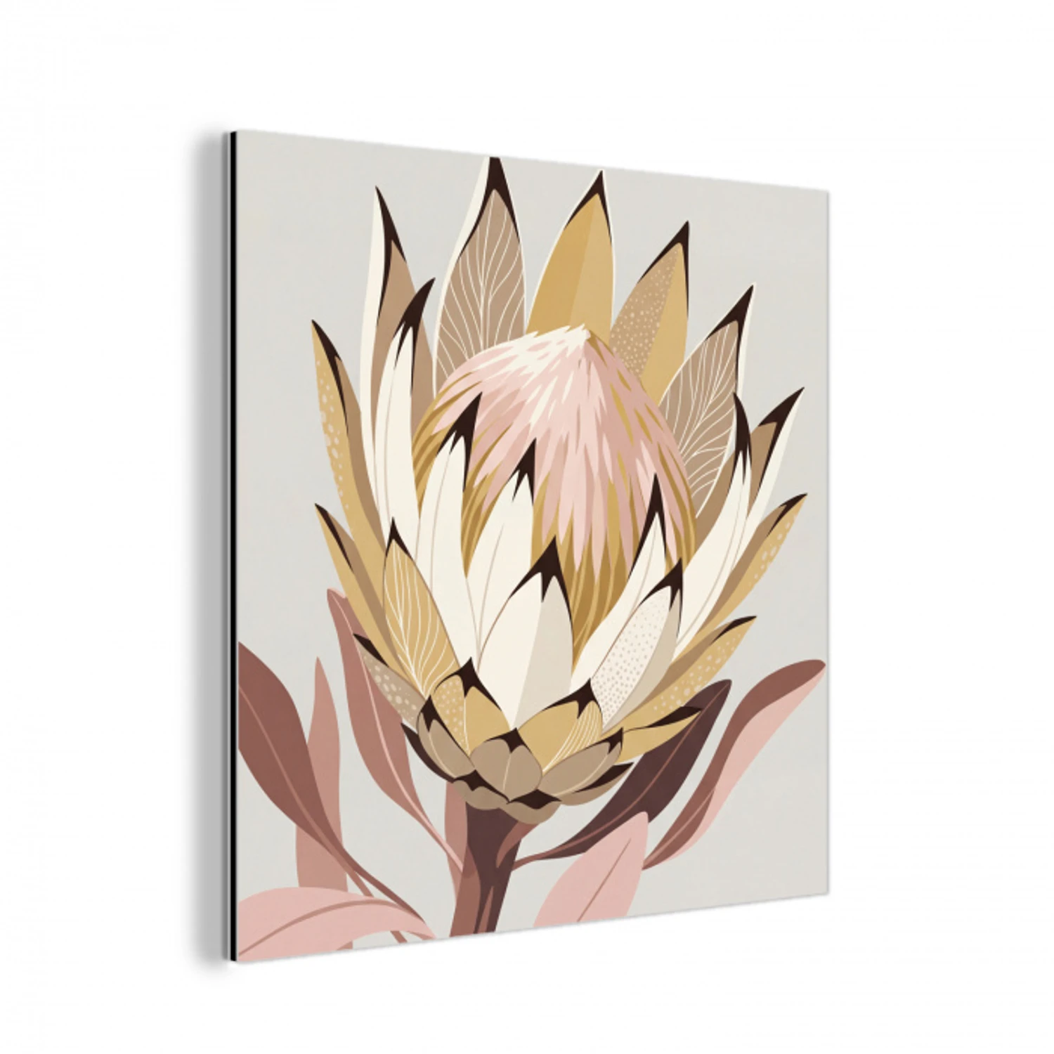 Protea - Bloem - Botanisch - Beige aluminium wit klein -3d