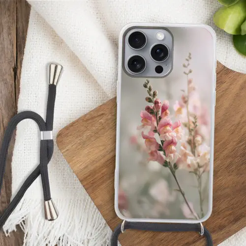 Bloem - Leeuwenbek - Roze - Stengel Hoesje iPhone 16 Pro Max met koord klein -sfeer4