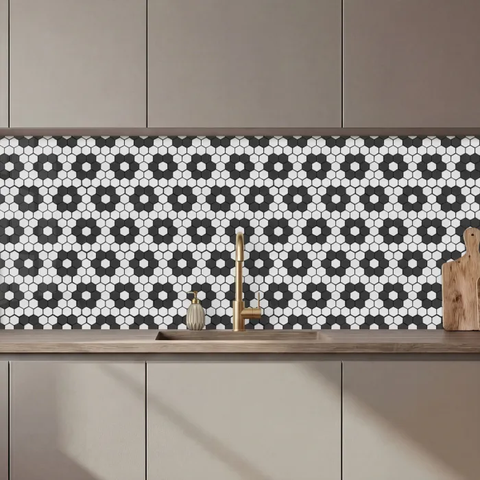 Bloem - Vorm - Patroon - Zwart keuken achterwand 2 middel 871 zz_3dshopping