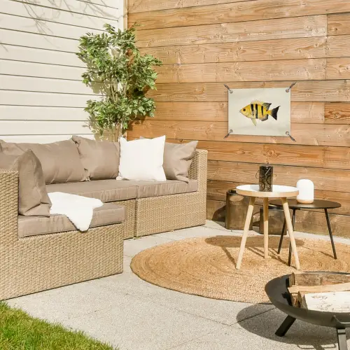 Geel - Vis - Strepen - Tropisch tuinposter los doek klein -sfeer4