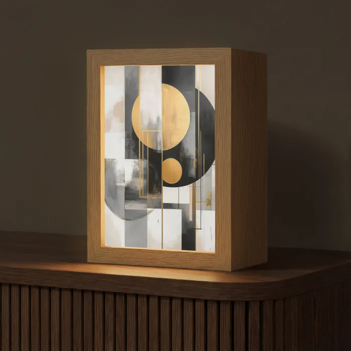Abstract - Goud - Zilver - Vormen - Aesthetic - Modern Light Box met kabel (Tafellamp) klein -z3d_website