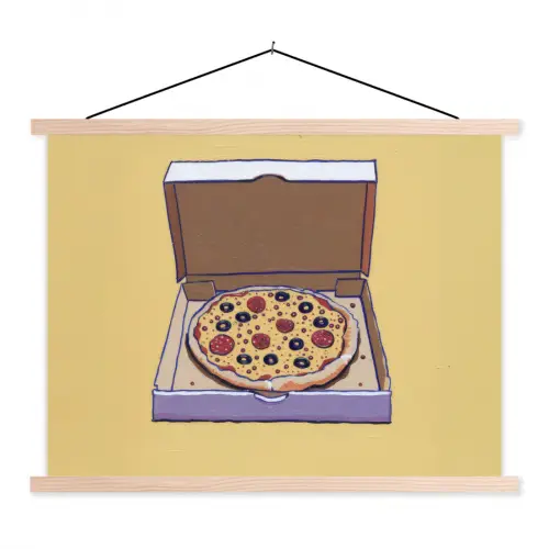 Pizza - Doos - Salami - Illustratie textielposter latten blank klein -3d