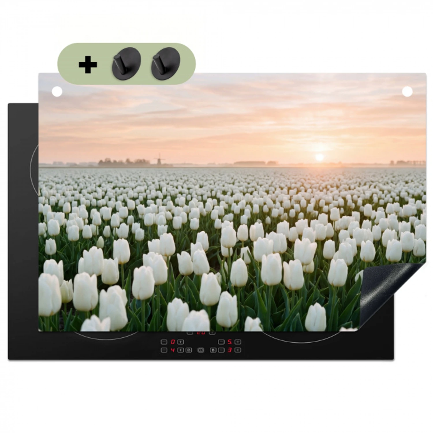 Tulpen - Landschap - Wit Inductie beschemer met haakjes klein -3d