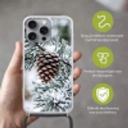 Dennenappel - Tak - Sneeuw - Winter - Sfeervol Hoesje iPhone 16 Pro Max met koord klein -sfeer2_NL