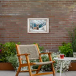 Hert - Winterlandschap - Natuur - Dieren - Doorkijk - Bergen Tuinposter op houten frame 2 cm dik klein -sfeer3