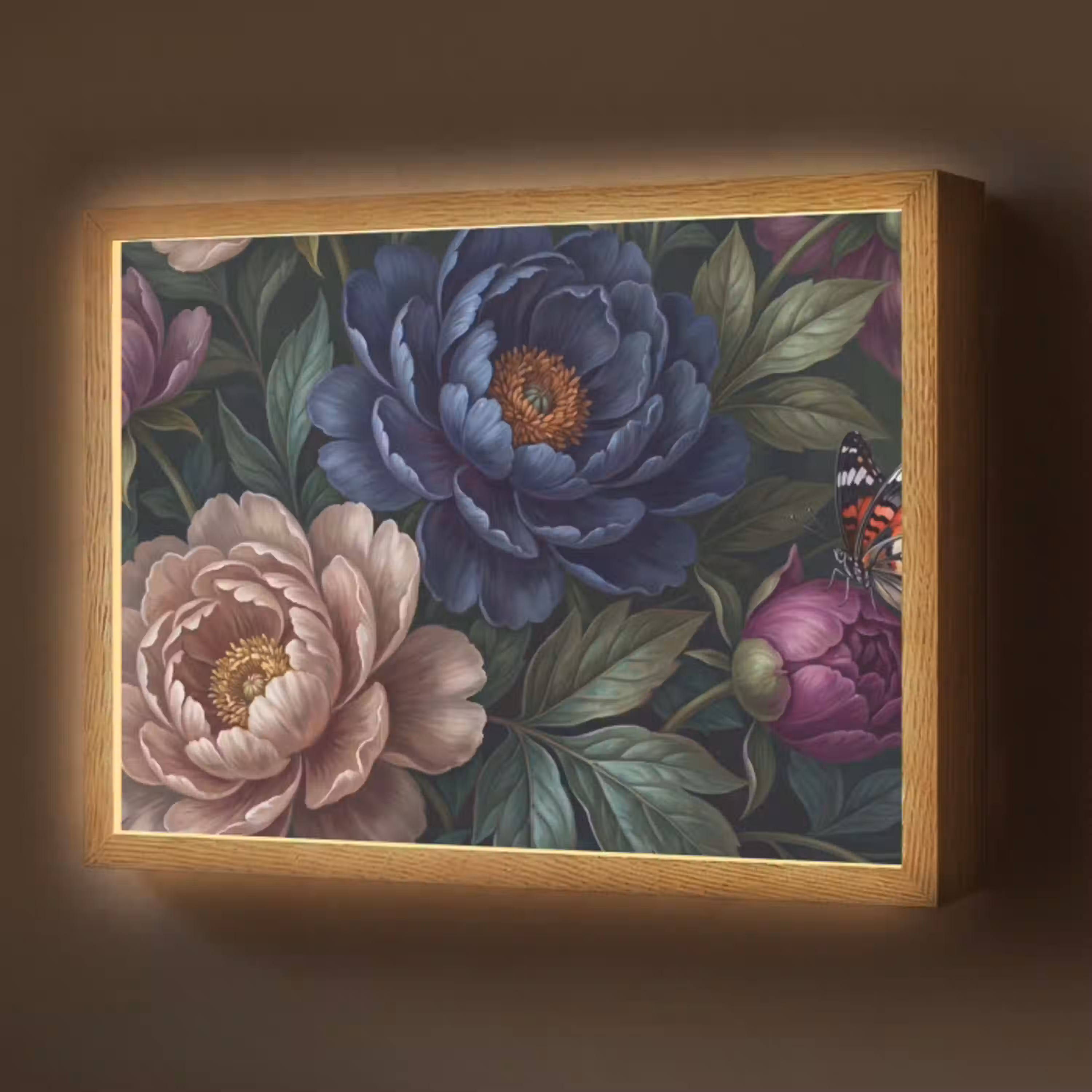 Bloemen - Vlinder - Natuur - Modern - Paars Light Box met batterij (Wandlamp) middel -z3d_website
