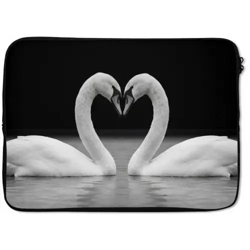 Zwanen - Hart - Zwart - Wit laptophoes neopreen klein -zkaufland3dotto