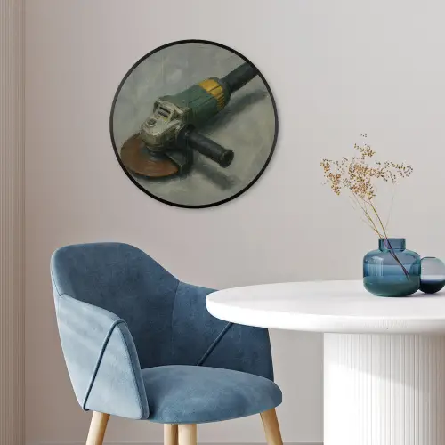 Haakse slijper - Schilderij - Gereedschap Fotolijst rond zonder passe partout klein -sfeer2