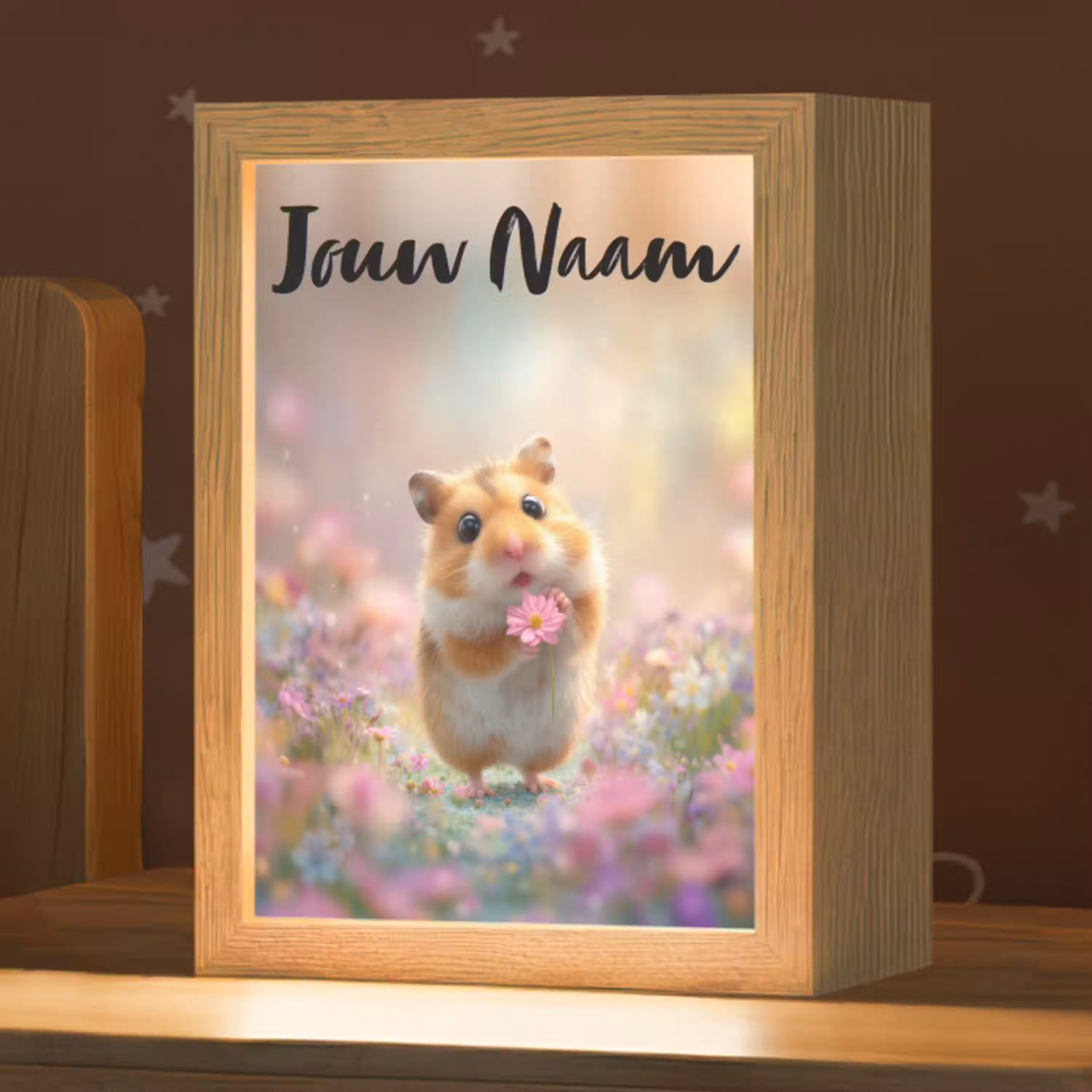 Hamster - Bloemen - Roze - Oranje Light Box met kabel (Kinderlampje) klein -zzz_3d_website