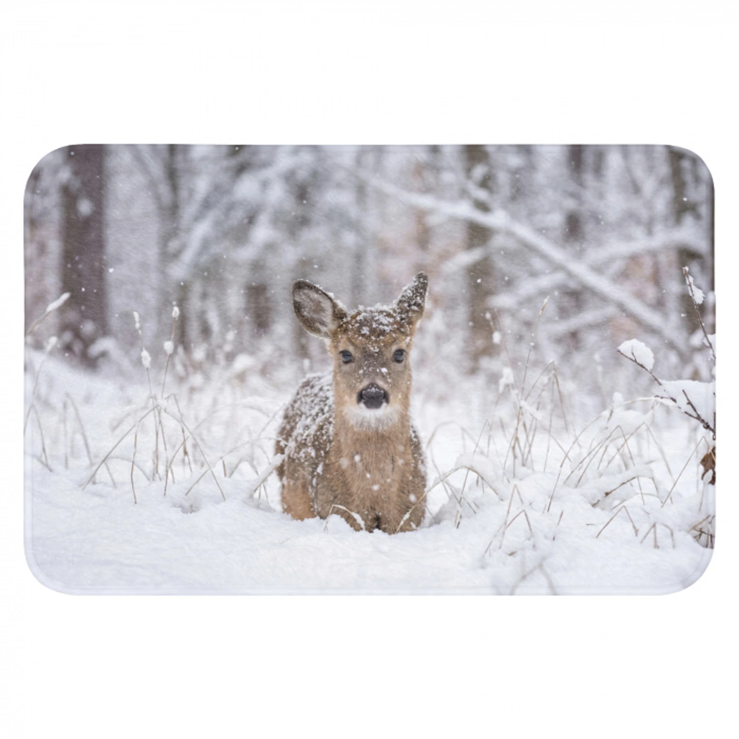 Hert - Sneeuw - Bos - Dieren - Vertederend Badmat klein -3d