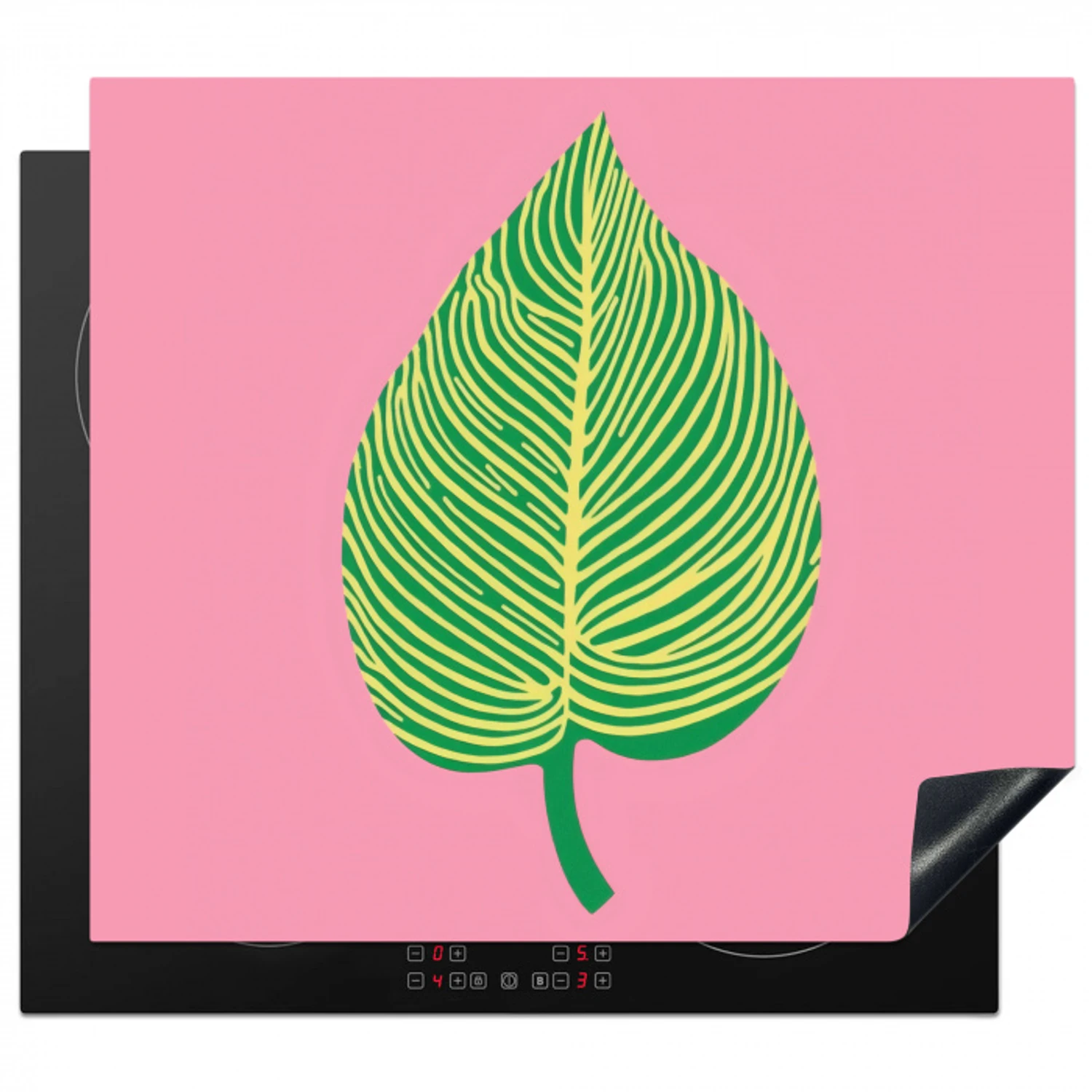 Illustratie - Blad - Minimalistisch - Groen Inductie beschermer vinyl 3mm middel -3d