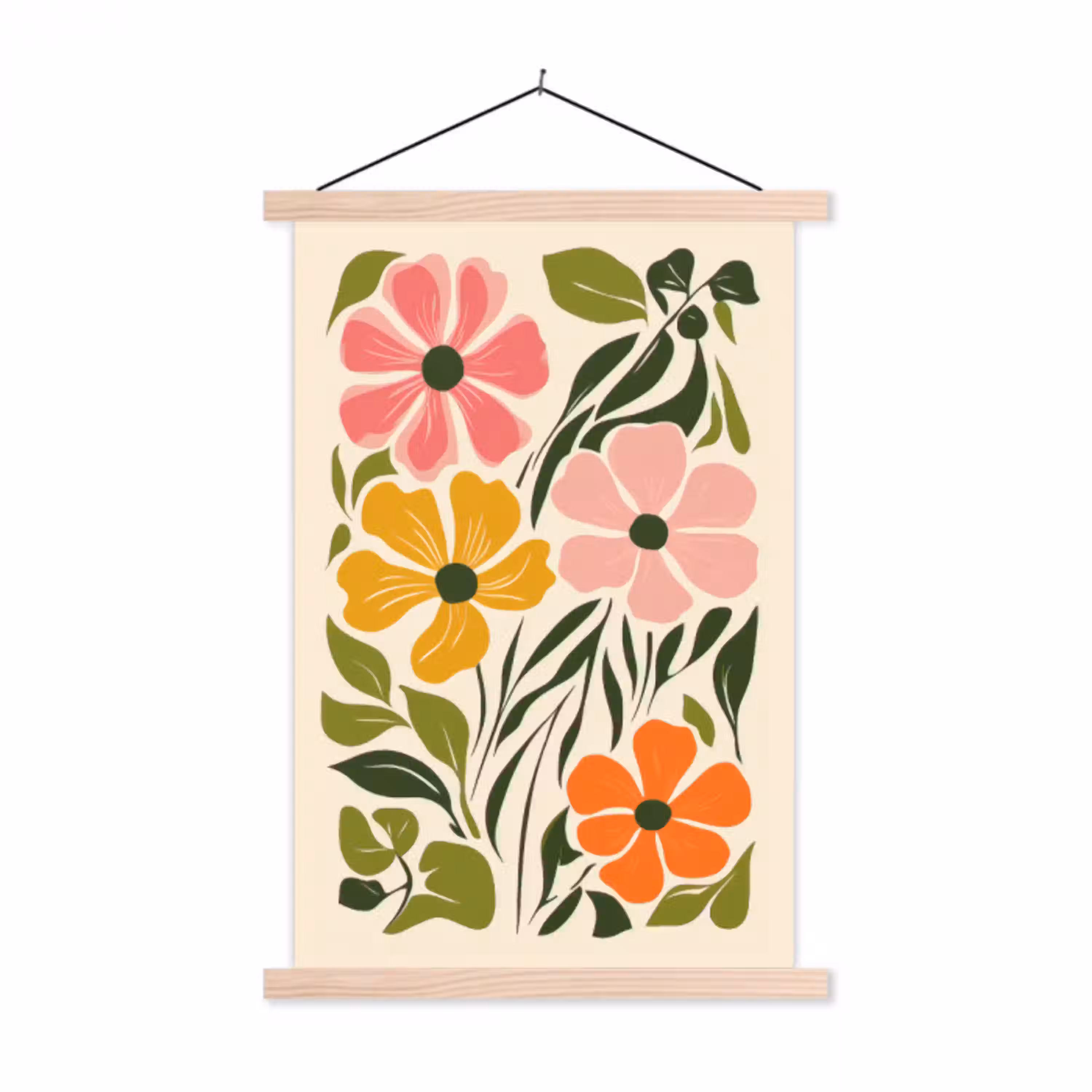 Bloemen - Speels - Kleurrijk textielposter latten blank klein -3d