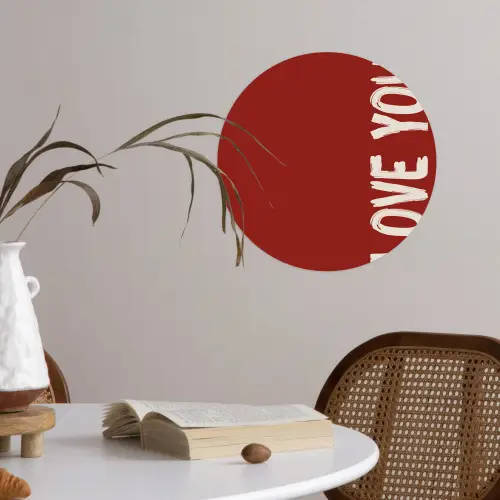 Schuin - Loveyou - Rood Wandcirkel behangsticker klein -sfeer3