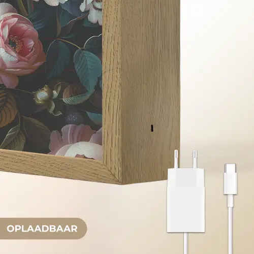 Vintage - Kleurrijk - Bloemen - Modern Light Box met batterij (Wandlamp) middel -USP_websiteoplaadbaarNL