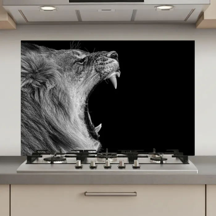 Dieren - Leeuw - Zwart - Wit - Portret keuken achterwand spatscherm klein -3d_website