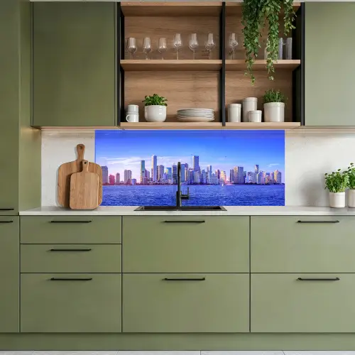 Skyline - Blauw - Wolkenkrabbers - Stad keuken achterwand 2 middel -sfeer3