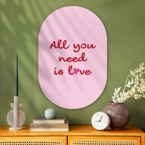 Tekst - Roze - Love - Hart Wandcirkel Ovaal Glas middel -sfeer2