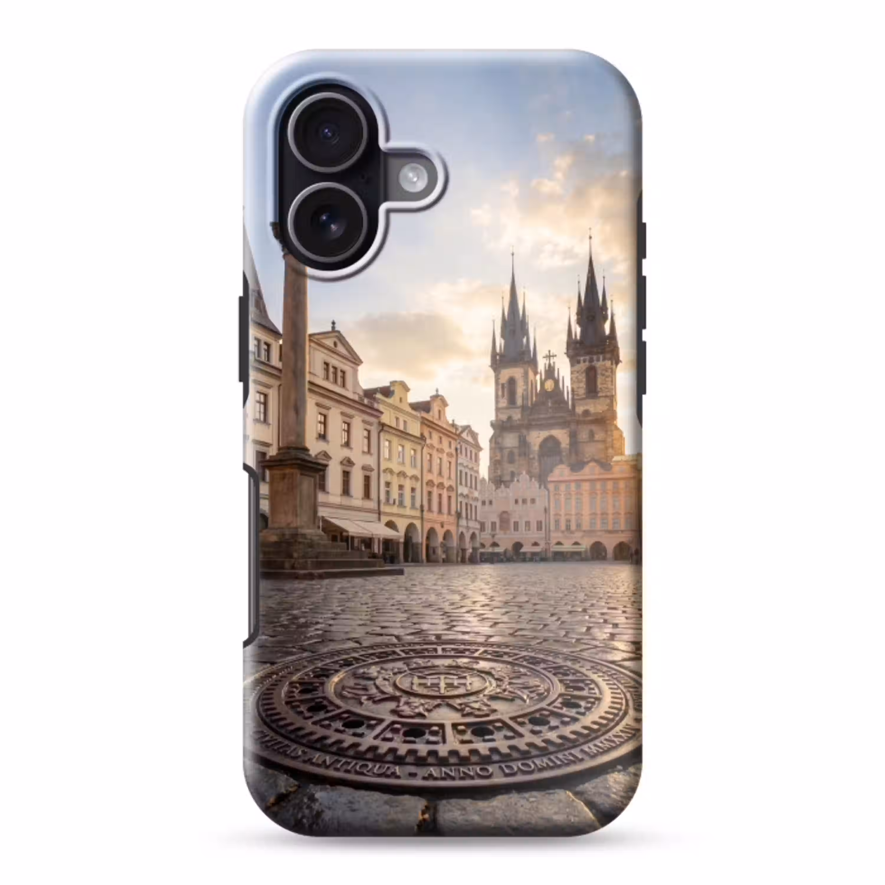 Stad - Praag - Ochtend - Architectuur - Goud Toughcase MagSafe Apple iPhone 17 klein -3d