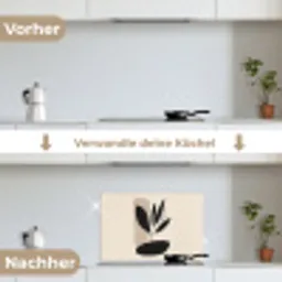 Plant - Beige - Japandi keuken achterwand spatscherm klein -voor_na_DE