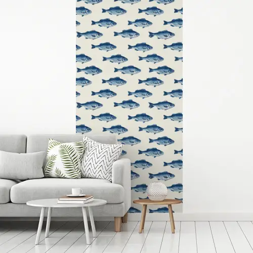 Vis - Patroon - Blauw fotobehang vinyl groot 64 -woonkamer